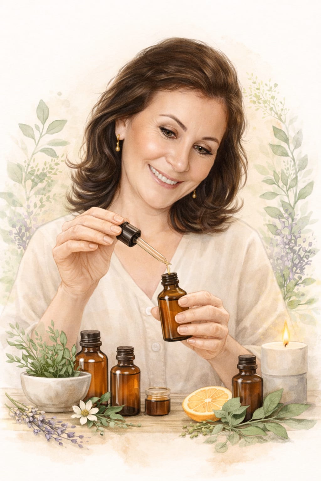 Mulher com óleo essencial